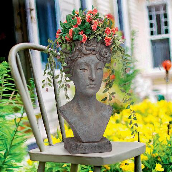 Vase Flora Roman Nymph Head Planter Sculpture woman Face vessel
